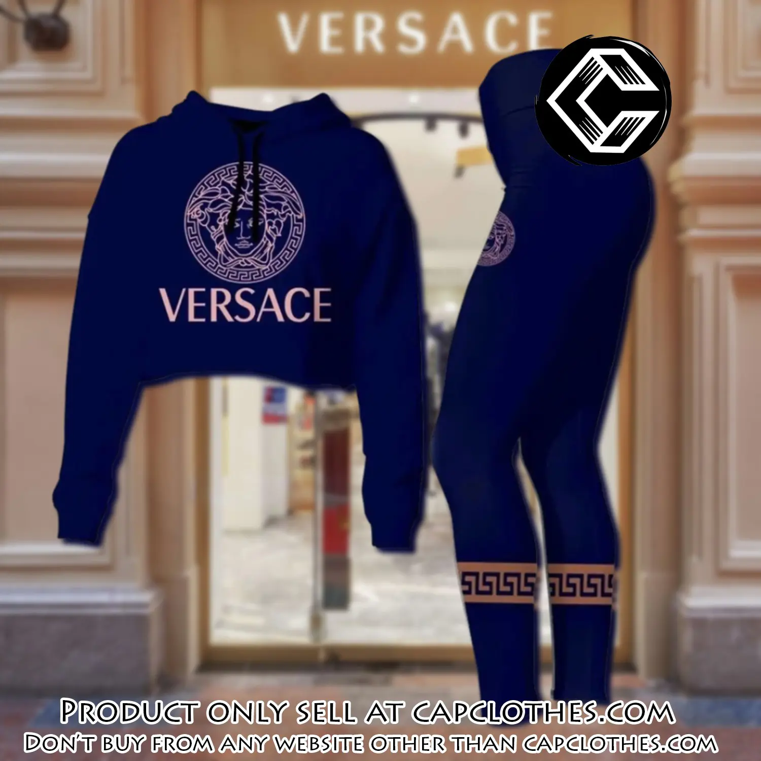 Versace medusa navy luxury brand clothes leggings and crop top set for women cc5219998